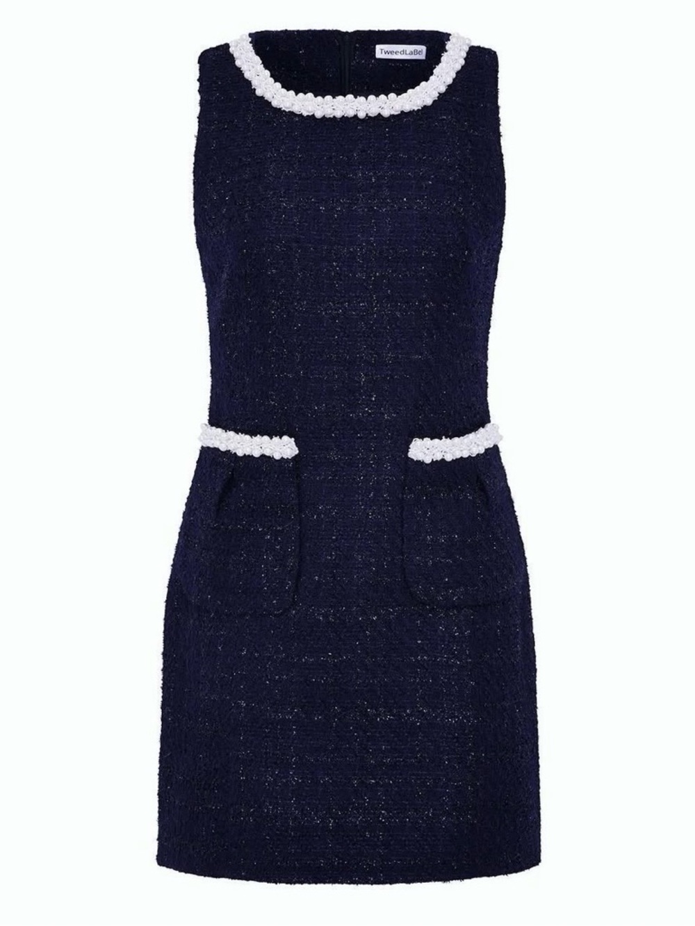 Tweed LaBel Pearl-Trim Tweed Dress